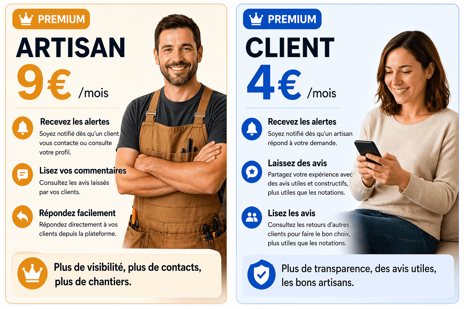 Avantages Premium Artisan et Client